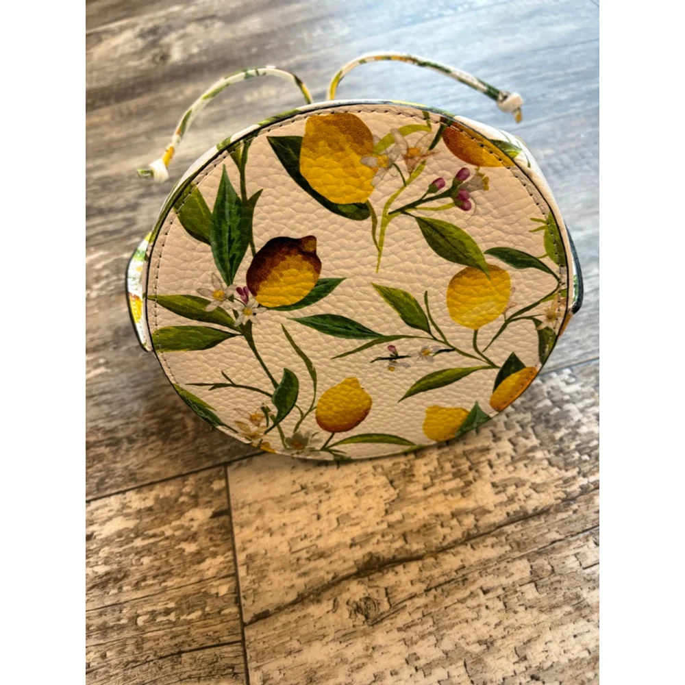 L'Artigiano Sorrentino Italian Leather Lemon Print Bucket Bag Crossbody